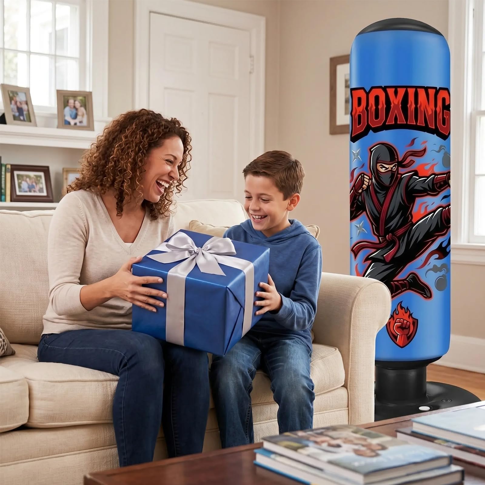 Sacco da boxe da pavimento, sacco da boxe per bambini, gonfiabile, con guanti | Sacco da boxe gonfiabile stabile per karate, kickboxing, MMA, regalo ideale per ragazzi e ragazze
