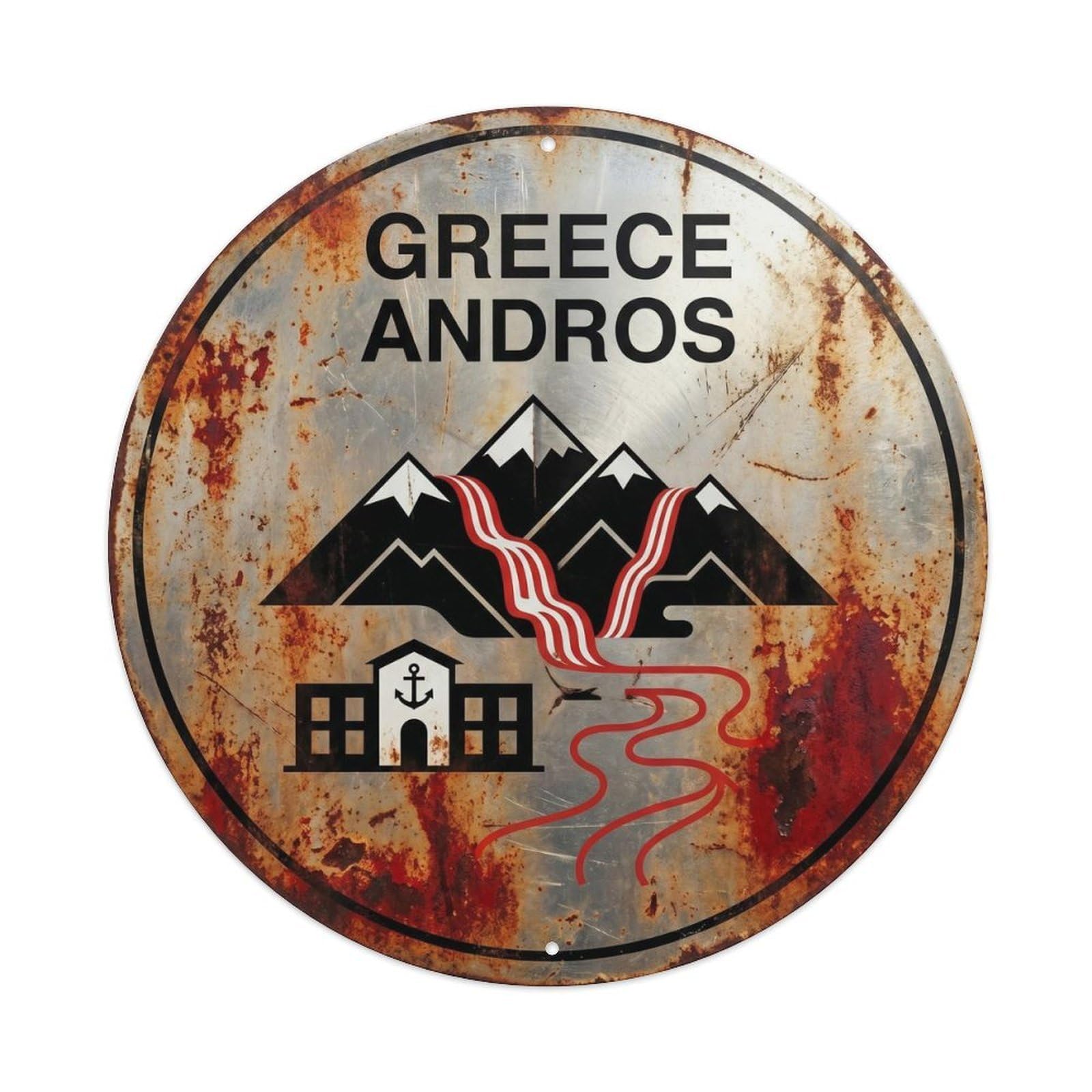 Andros Waterfalls Greek Swiss Style Nature Travel Metal Tin Sign
