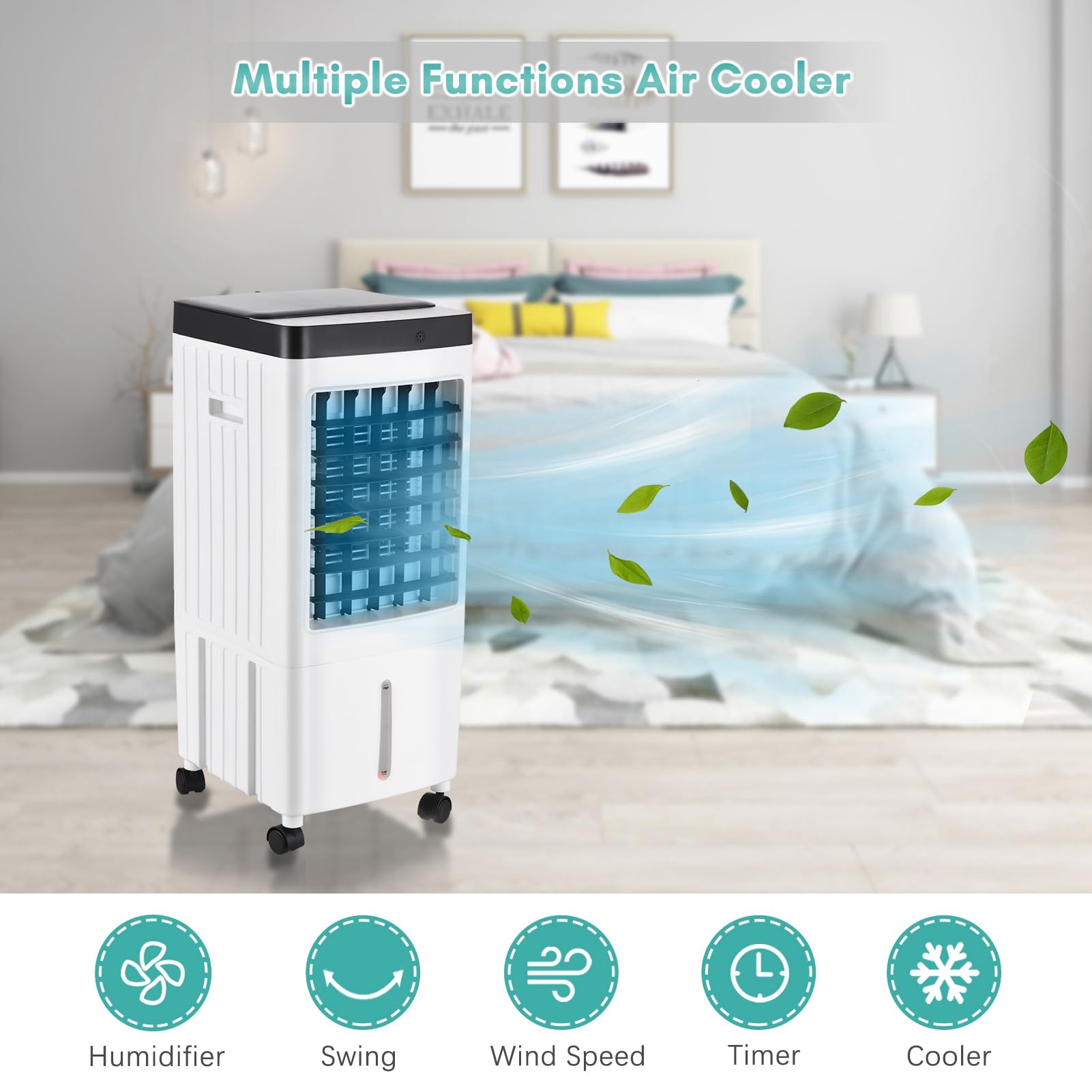 Aire acondicionado,HUIOP Ventilador de aire acondicionado portátil, enfriador evaporativo, máquina de enfriamiento de 3 velocidades con temporizador de 7,5 horas con Control remoto para habitación, ho