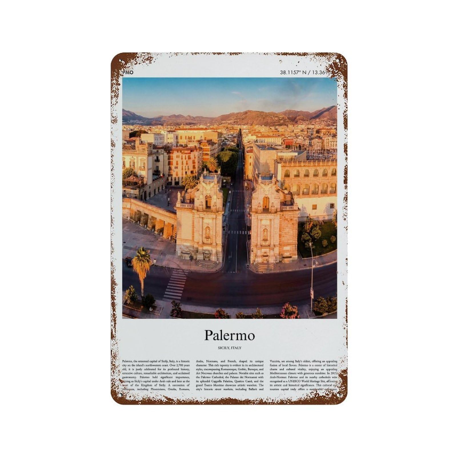 xiaoxiaoshen Palermo Sicily, Italy City Scenery Wall Decor Art Metal Tin Poster Modern Home Decor Art Home Bar Shop Decorations Vintage Sign 30x20cm