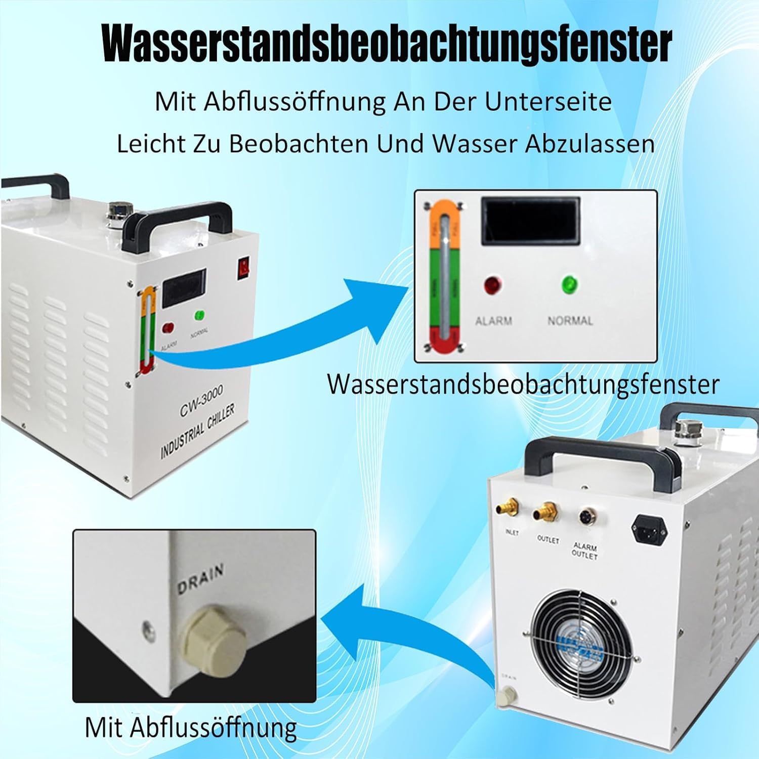 Industrial Water Chiller CW-3000 CO2 Laser Rohrkühler 9 L 220 V 10 L/Min