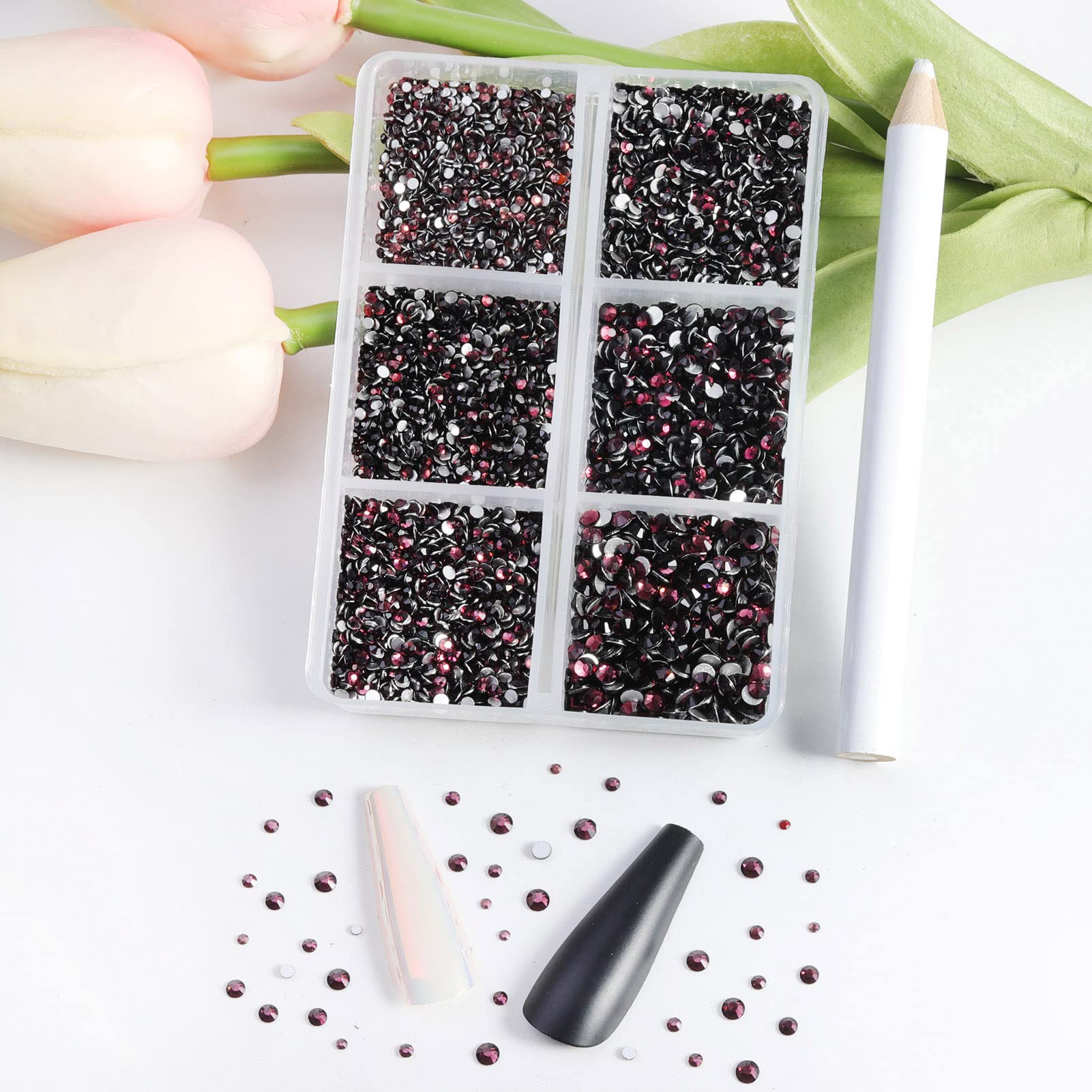 Beadsland 7200 Pcs Flatback Rhinestones for Nails,Burgundy Round Small Crystal Rhinestones Gems for Crafts,Mixed 6 Sizes with Wax Pencil Kit,SS3-SS10,Amethyst - Image 3