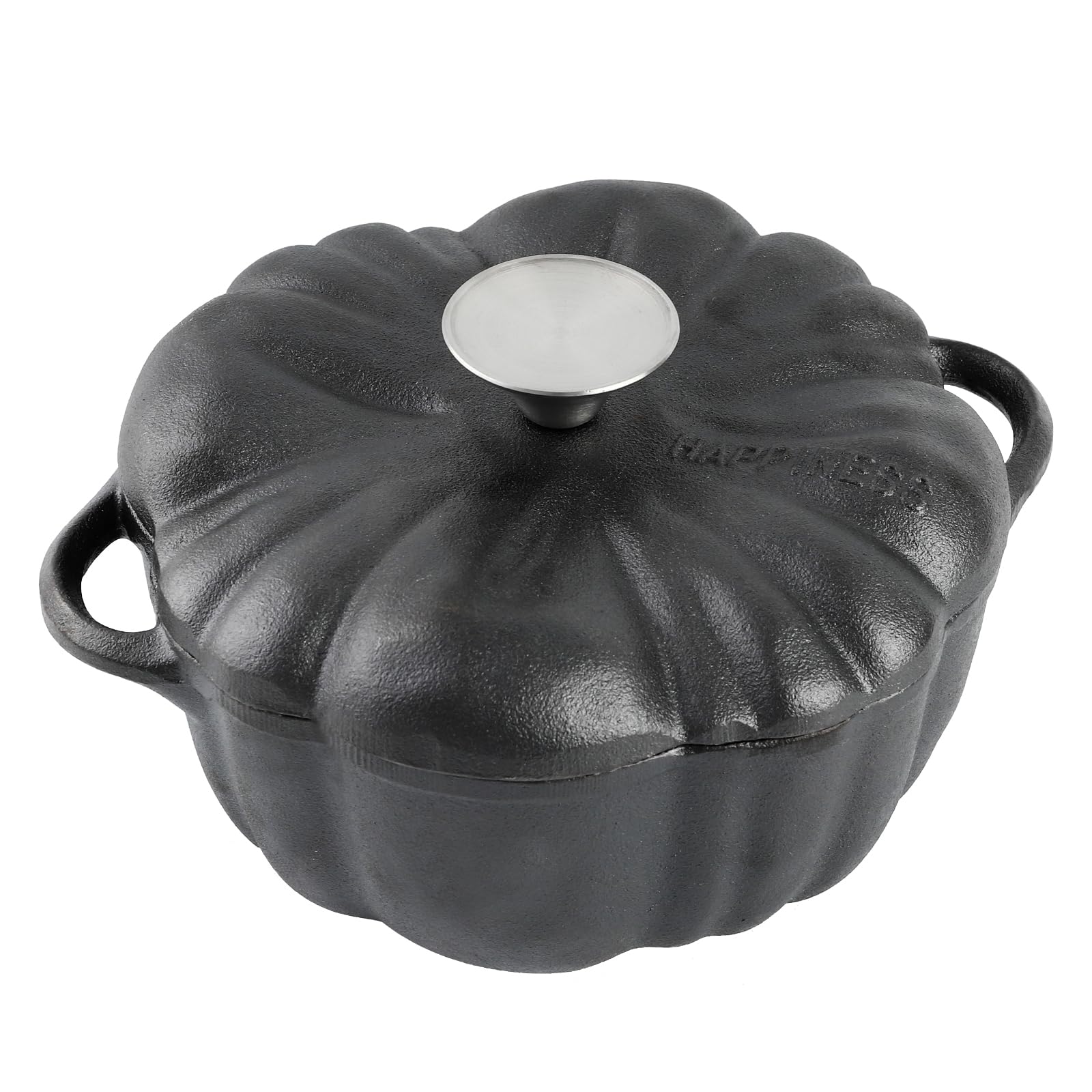 Mała patelnia żeliwna z pokrywką, mini garnek w kształcie dyni, do gotowania, serwowania (czarny/1,68 l)