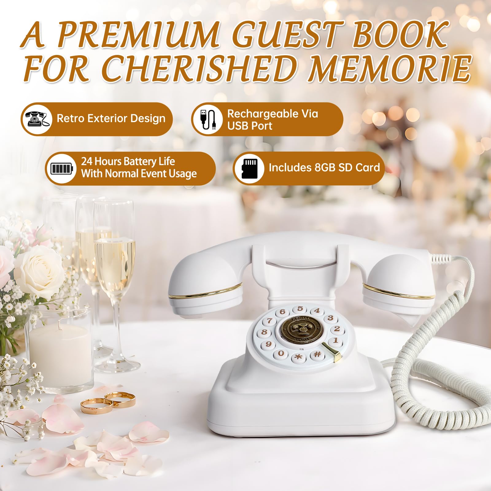 Libro degli ospiti audio per matrimoni, registratore di messaggi vocali vintage, con scatola regalo di alta qualità per eventi speciali, addio al nubilato, feste di compleanno, baby shower