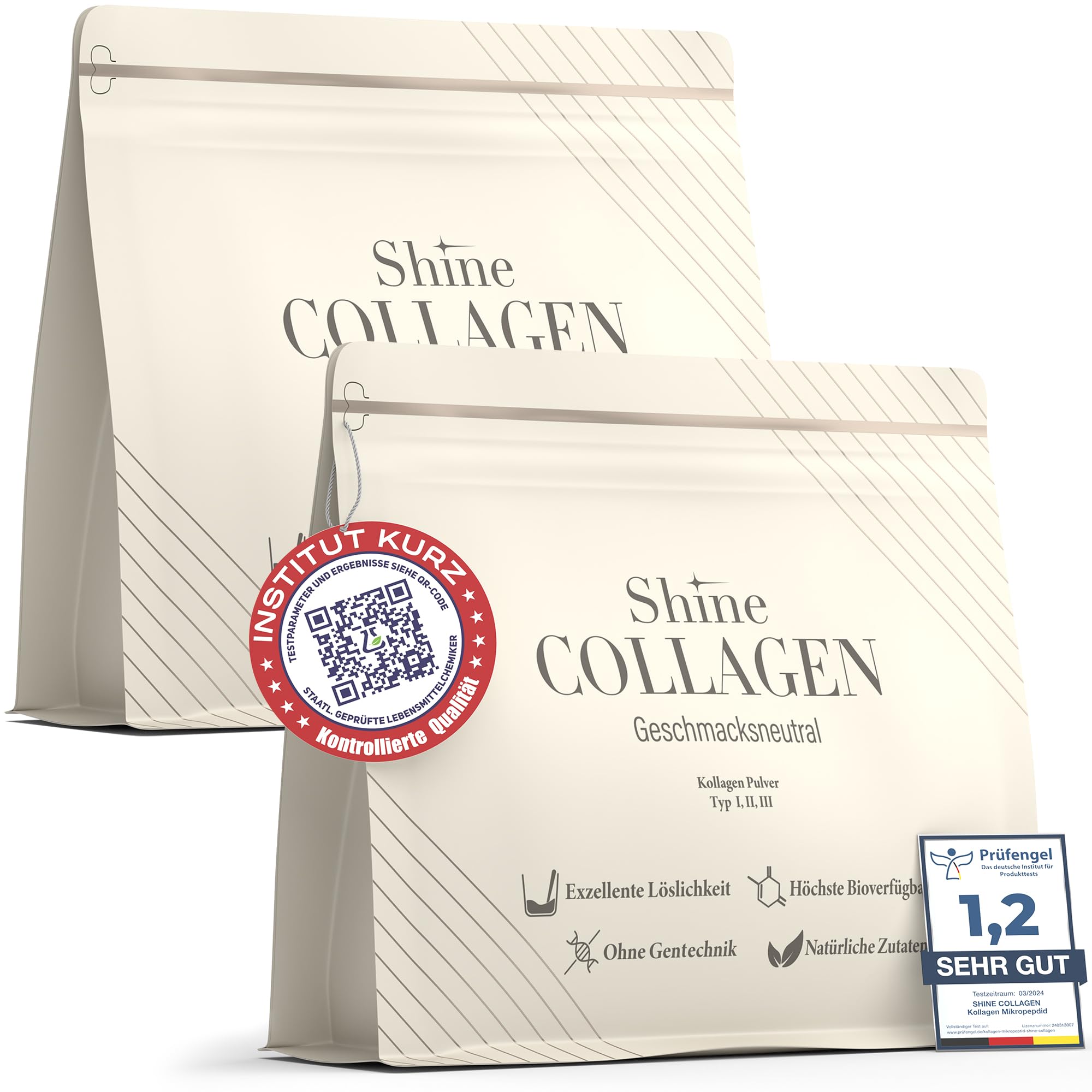 Shine Collagen Pulver - 100% Collagen Peptide, Premium Hydrolysat Typ 1, 2 und 3, Halal, Perfekte Löslichkeit, Geschmacksneutral