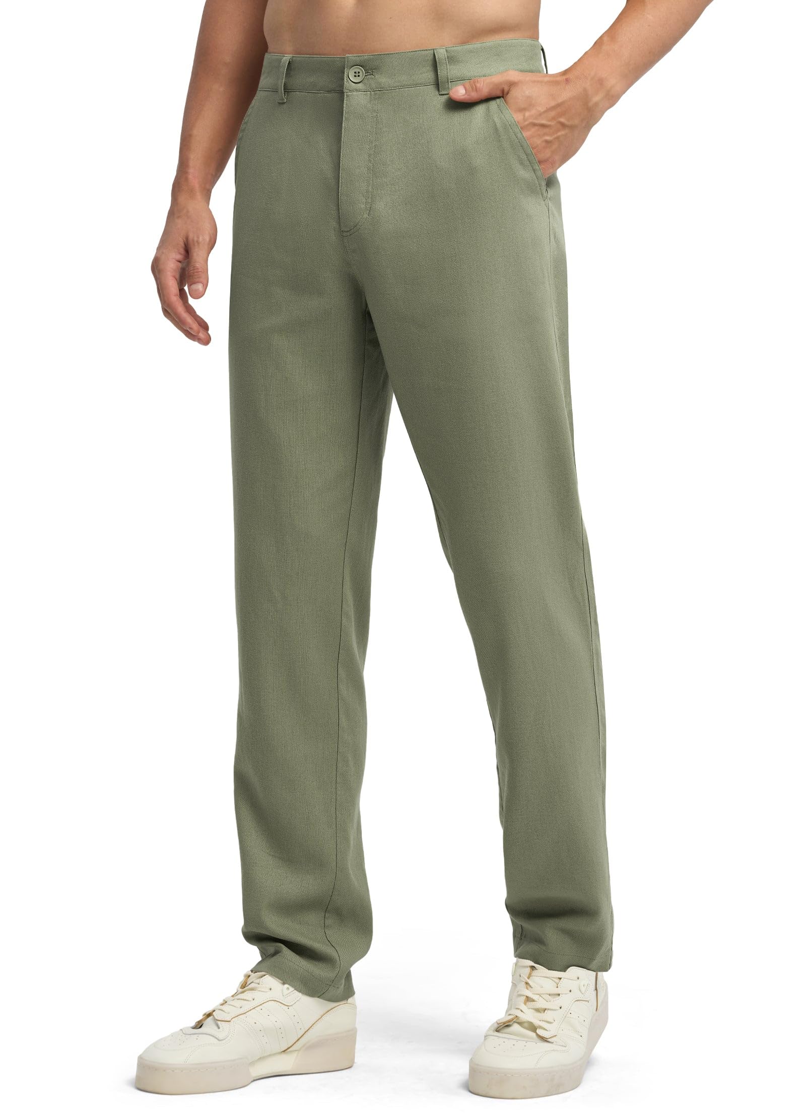WILLIT Pantalones de lino para hombre, ligeros, de verano, largos, de algodón, para correr, para la playa, vacaciones, uso diario