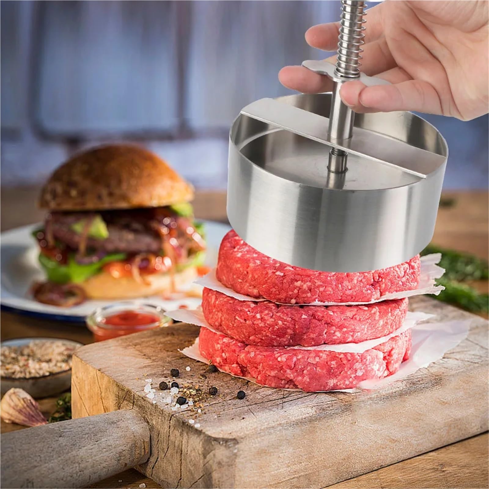 2 uds 304 de Acero Inoxidable for Parrilla, Plancha, Carne, Hamburguesa, Prensa, Cerdo, Ternera, Molde Manual, Herramientas Cocina, máquina for Hacer Hamburguesas