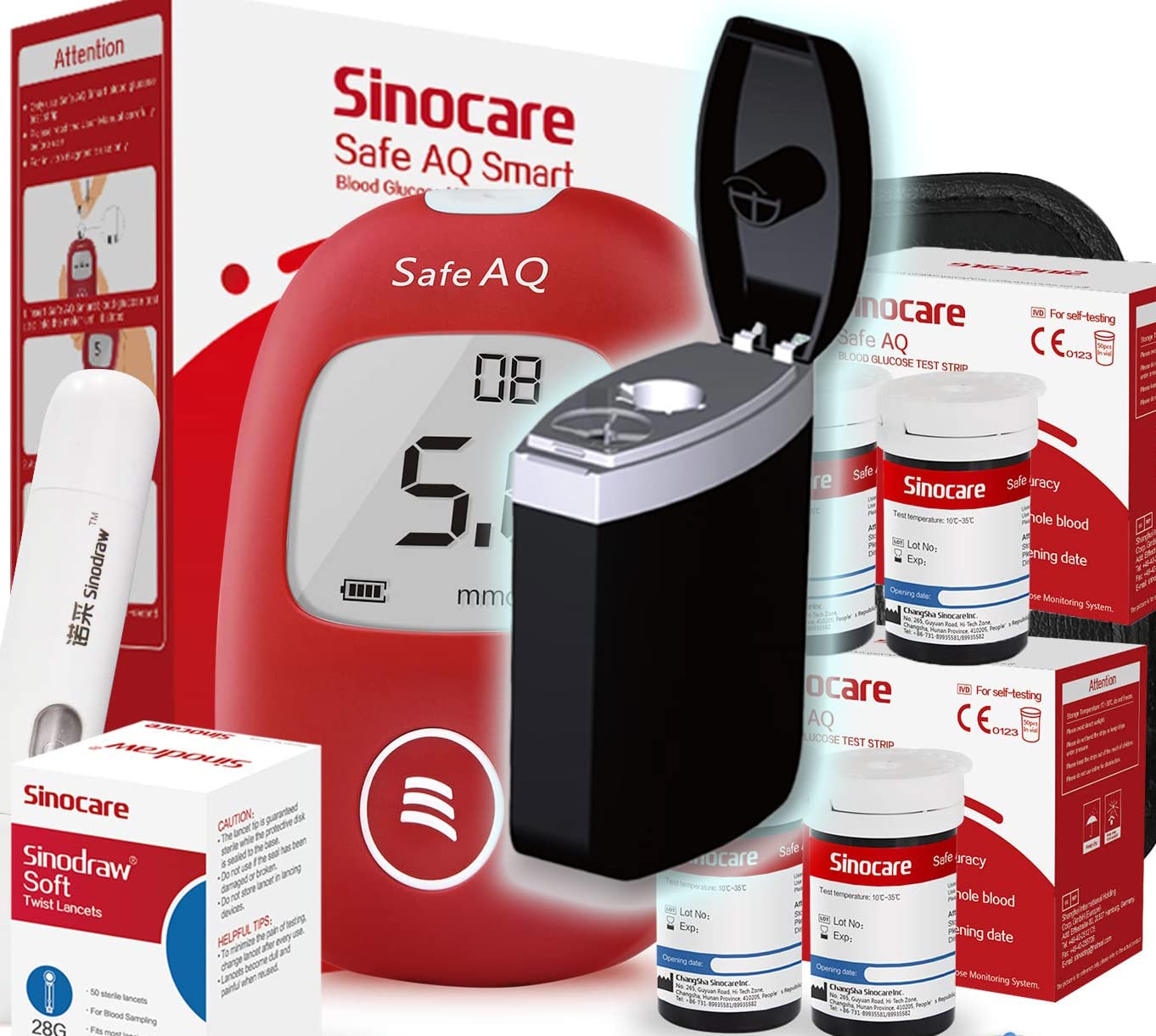 Buy Blood Glucose Monitor SINOCARE Safe AQ SMART Kit mmol/L + 100 Long