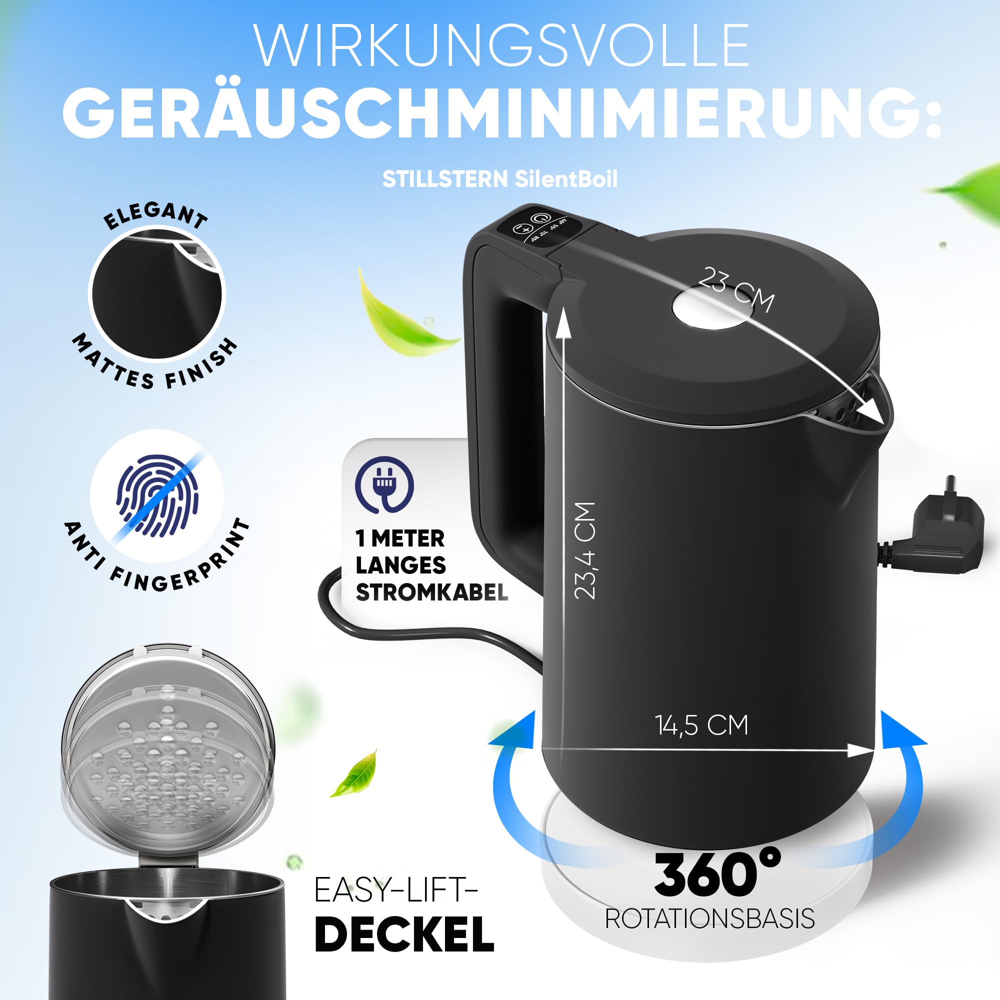 Stillstern Wasserkocher mit Temperatureinstellung [1,7L, 2200W, 40-55-70-85-100°C], 12h Warmhalten, Wasserkocher Edelstahl mit Präzisionsausguss, Schnelles Aufheizen, Teekocher Camping, Matt Finishing