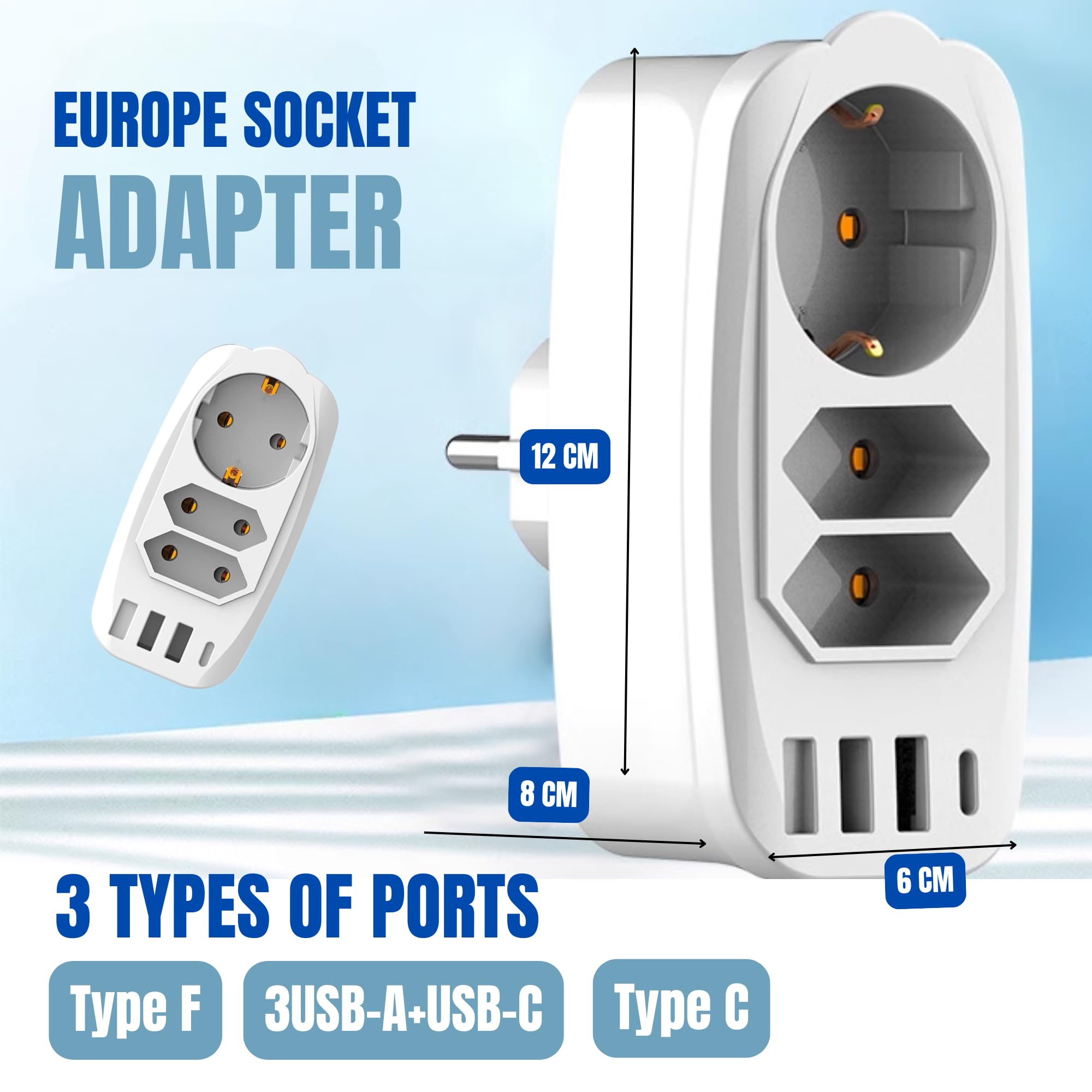 Presa Multipla con USB, 7-in-1 Presa Multipresa Salvaspazio Adattatore di Corrente, 4000W con 3 Presea/3 Porte USB/Tipo C, Portatile da Presa per Casa Presa Multipla con USB, 7-in-1 Presa Multipresa Salvaspazio Adattatore di Corrente, 4000W con 3 Presea/3 Porte USB/Tipo C, Portatile da Presa per Casa