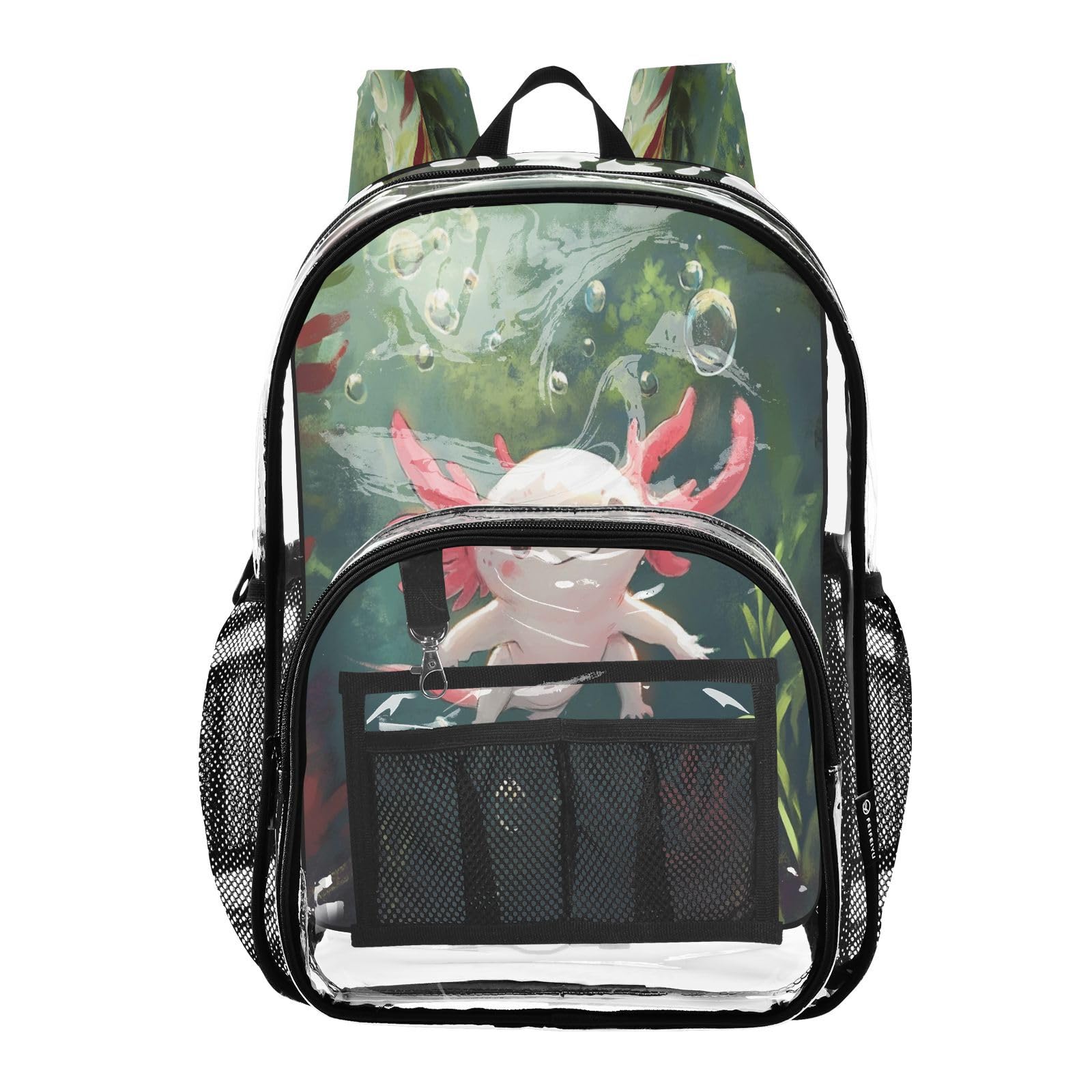 Jucciaco PVC Axolotl Ocean Boys Girls School See Through Bag Clear Transparent Waterproof Backpack