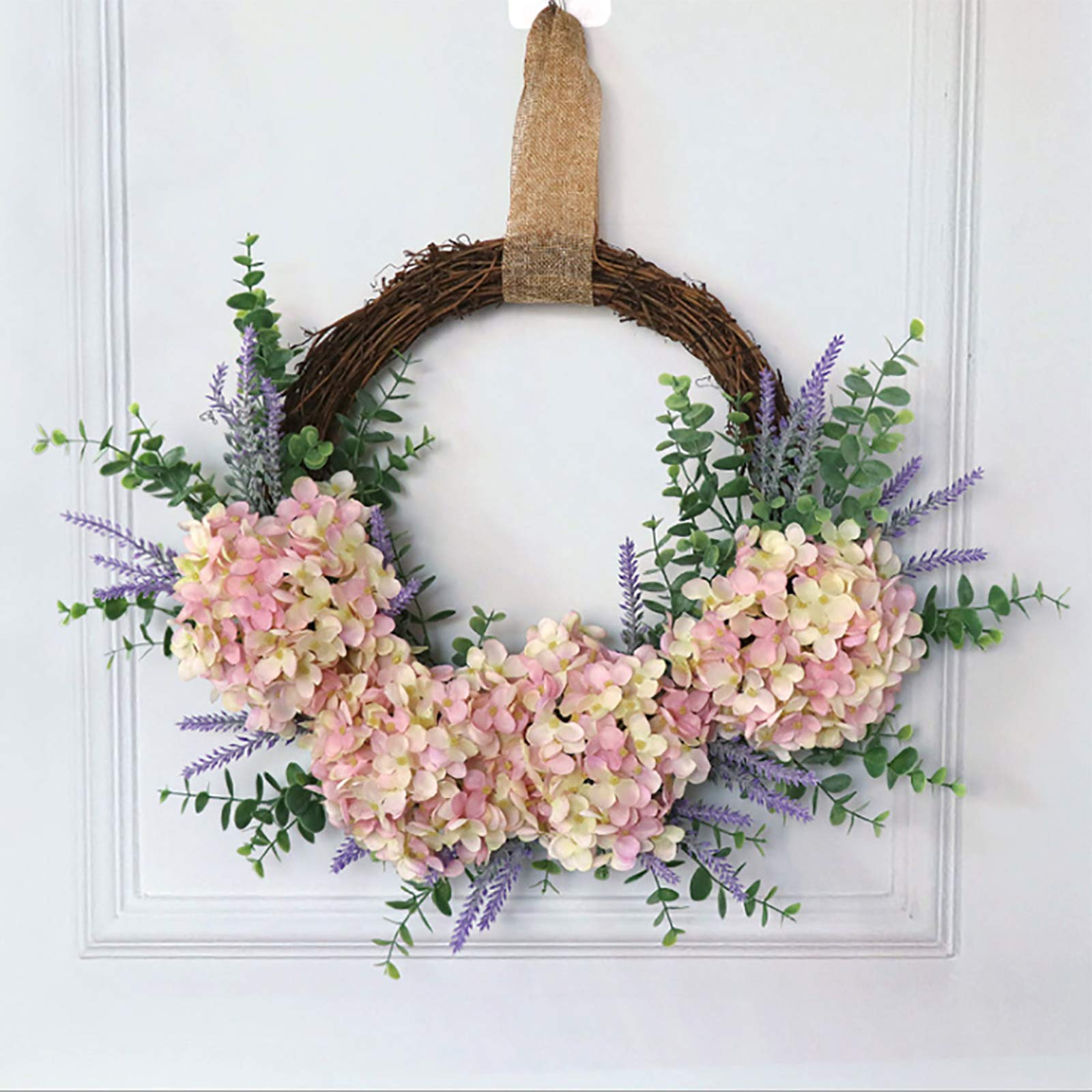 Corona di ortensia primaverile in seta rosa, 45 cm, per decorazione della casa e dell'esterno, per occasioni quotidiane