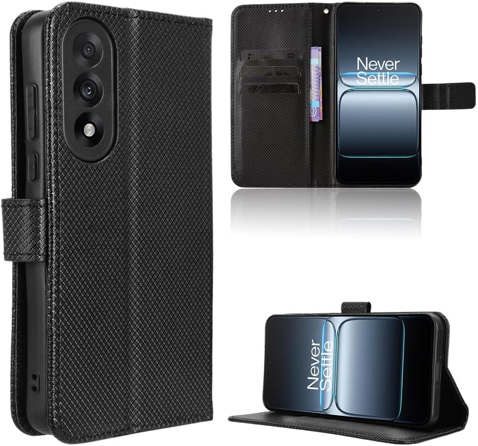 Capa de couro compatível com OnePlus Nord 5, capa flip de couro PU compatível com OnePlus Ace 5 Ultra capa preta