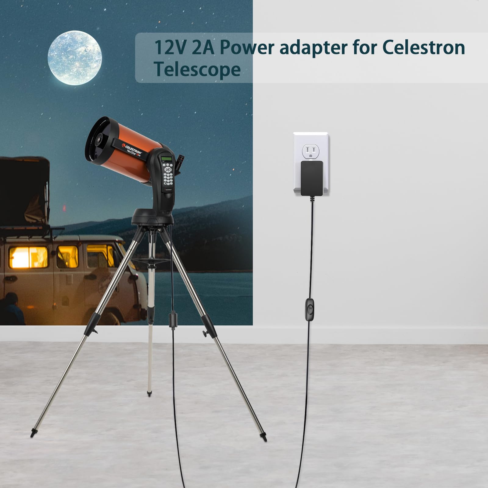 12 V 2 A AC adapter sieciowy do teleskopu Celestron 18778, kompatybilny z NexStar 4SE 5SE 6SE 8SE 130SLT 127SLT, LCM 114LCM 90LCM, CPC 800 1100 HD
