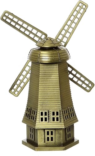 Miniatura 2 de ZOVIE Estatua de molinos de viento neerlandeses de metal para decoración del hogar hecha de cobre puro (molinos de viento holandeses)