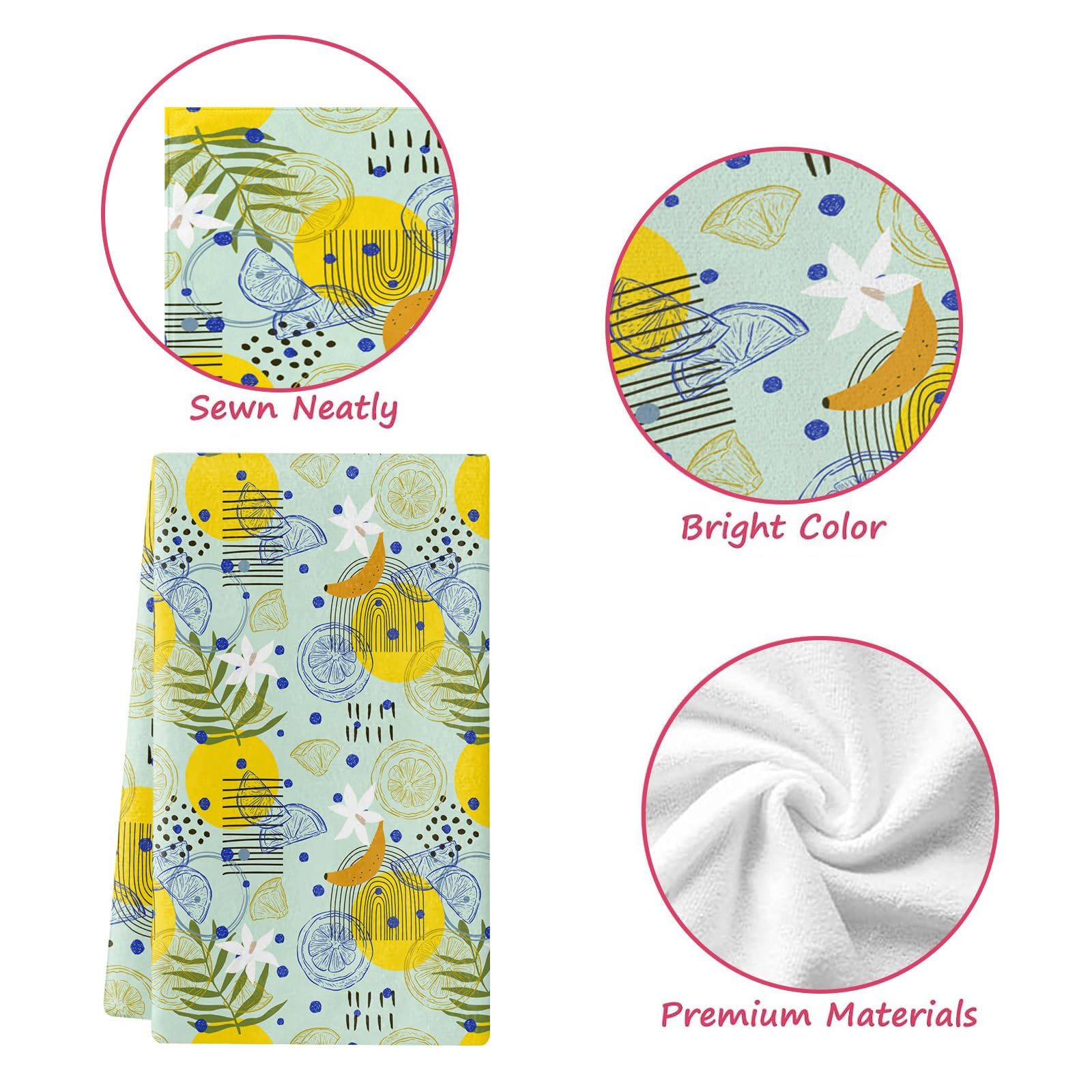 Trapos Cocina Limón Verde De Hoja Paños de Cocina Microfibra Paños Cocina Suaves Lavable Toallas Reutilizables Absorbentes Baño Pañuelo de Mano Trapos de Cocina 2 Piezas (44x74 cm)