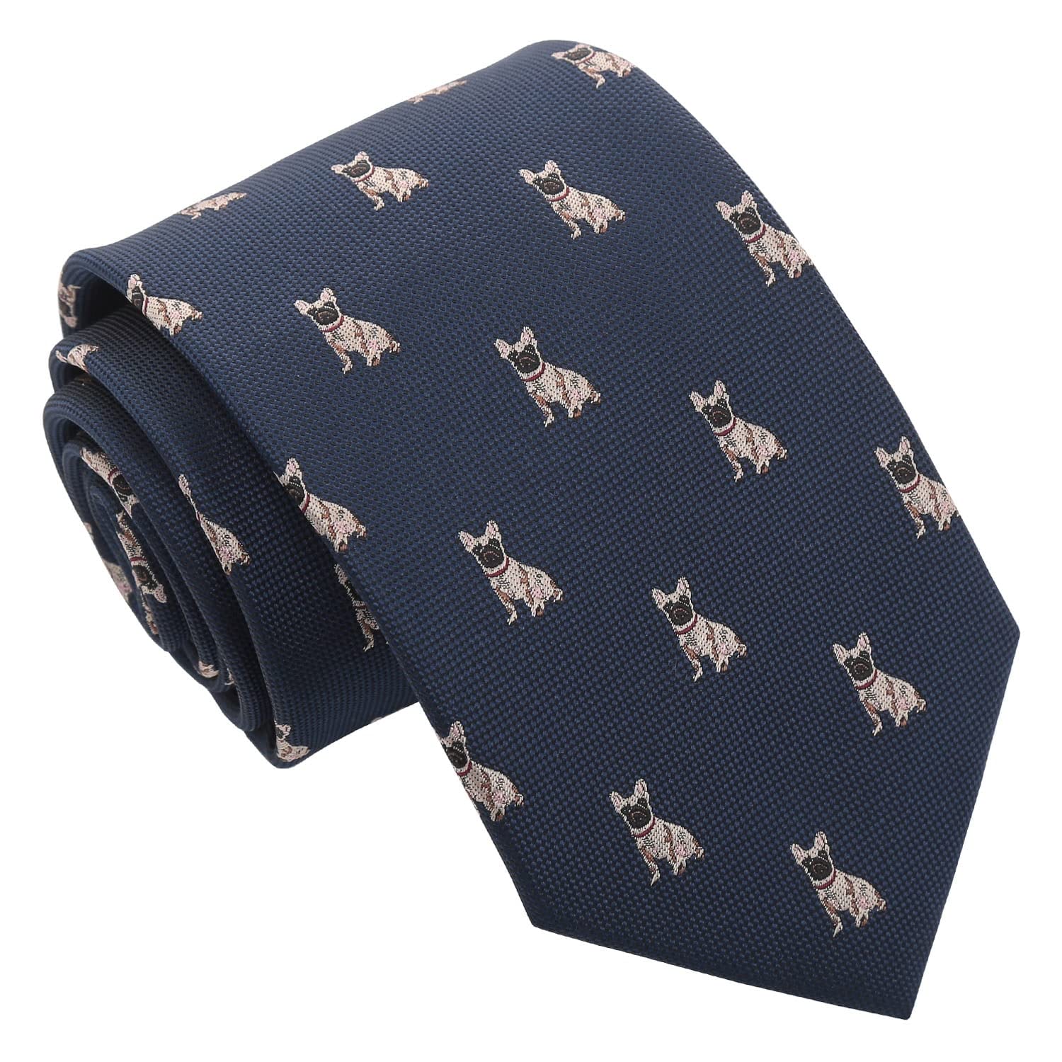 Dqt Men's Navy Blue French Bulldog Embroidered Dog Print Novelty Classic Tie
