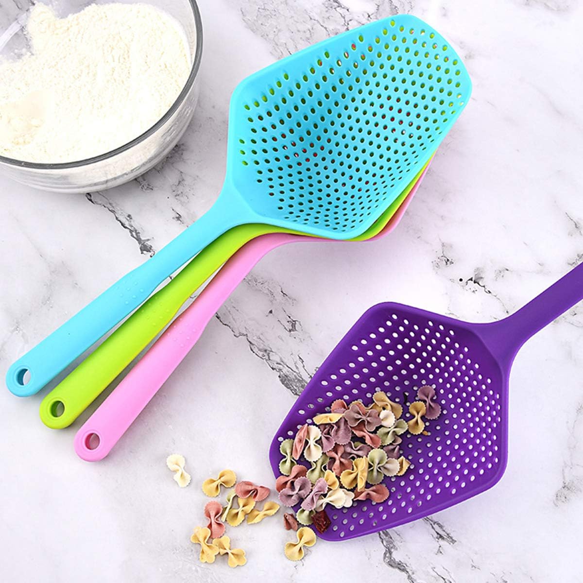 Bekith 10 Pieces Scoop Colander Strainer Nylon Slotted Spoon Kitchen Food Drain Shovel Strainers for Kitchen Cooking Baking Drain