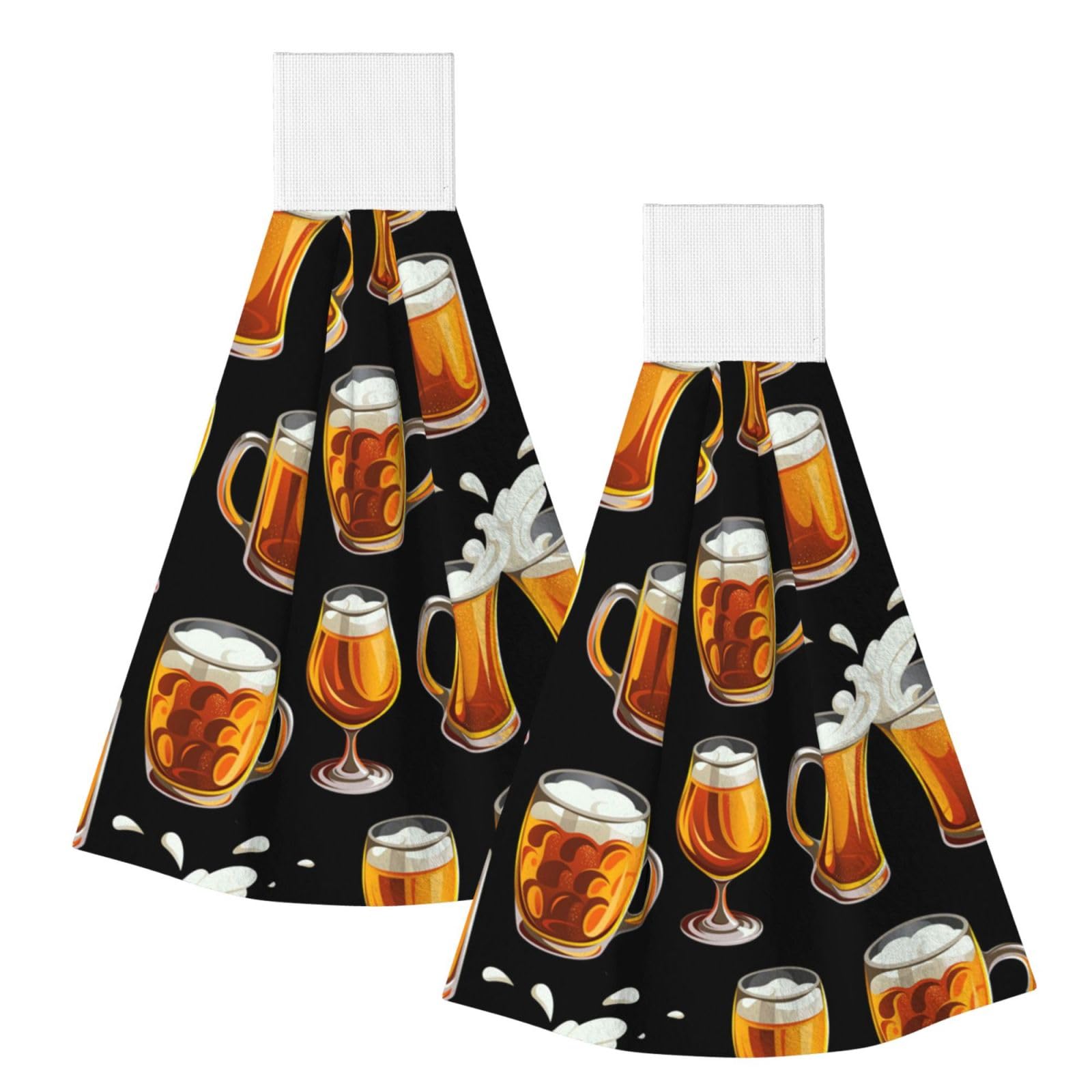 DOPKLNA Beer Glass, 2 Pcs Hanging Coral Fiber Hand Towels for Bathroom, Absorbent Kitchen Towels