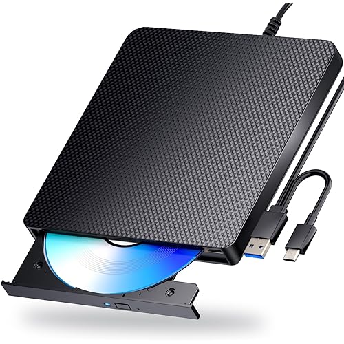 External Blu ray Drives Player Read/Write Compatible Bluray Burner USB 3.0 and Type-C DVD Burner blu ray Player for pc, Windows 7-11 & Mac（Black）