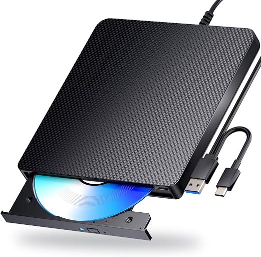 Dainty External Blu ray Drives Player Read/Write Compatible Bluray Burner USB 3.0 / Type-C BD DVD Burner Blu ray Player for pc, Windows 7-11 & Mac(Black)