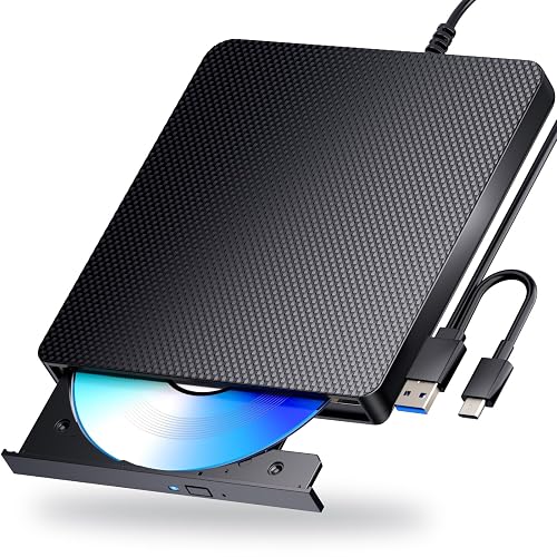 aelrsoch External Blu ray Drives Player Read/Write Compatible Bluray Burner USB 3.0 / Type-C DVD Burner Blu ray Player for pc, Windows 7-11 & Mac(Black) - black