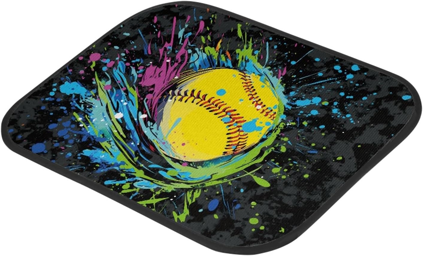 Amzbeauty Softball Colorful Splashes Print All Weather Protection Car Floor Mats Universal Fit Durable Non Slip Auto Interior Liners Set
