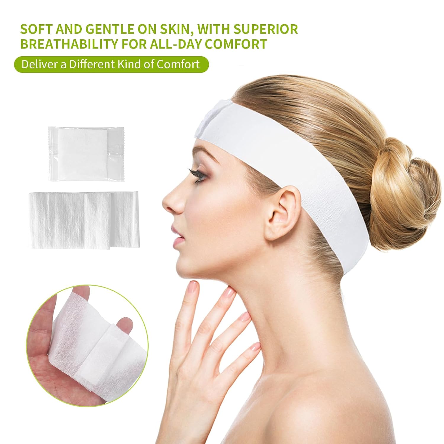 MoyRetty 50 Pack Disposable Headbands for Spa & Facials - Stretchable Non-Woven Facial Headband with Adjustable Magic Tape | Esthetician Supplies, Soft Hair Bands for Skincare, Makeup, Salon image 4