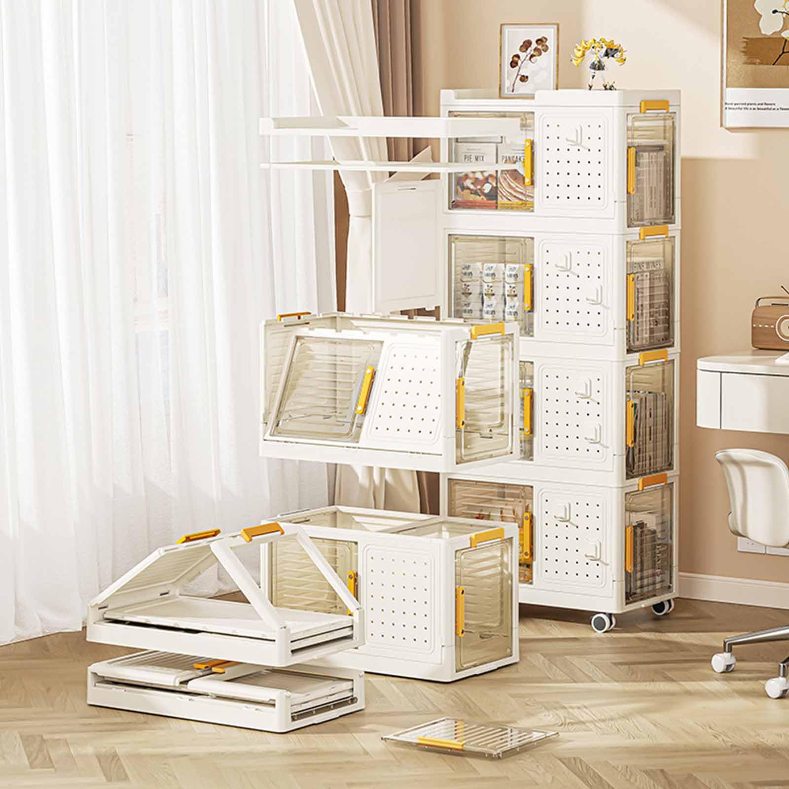 Caja de Almacenamiento de Plegable, Cajas de Almacenamiento Grandes con Ruedas con Tapa, Transparente plástico Almacenamiento apilables Cajas para dormitorios Salas de Estar