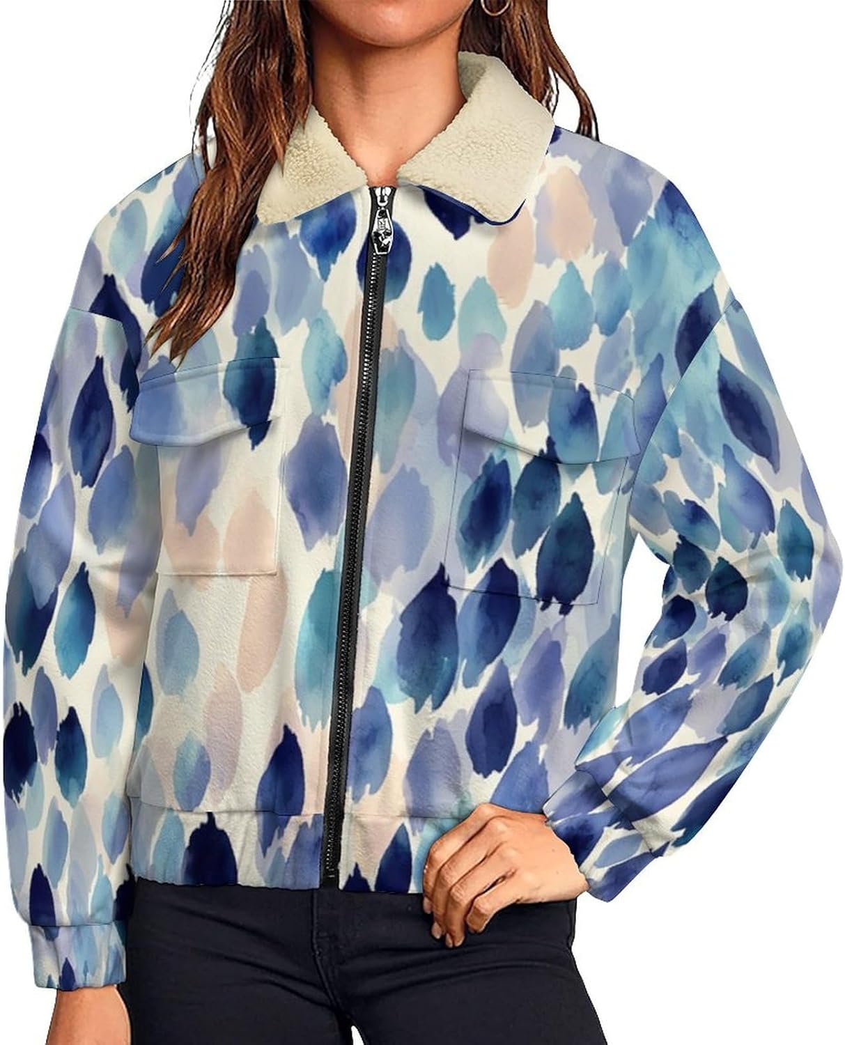 Women's Full Zip Soft Polar Fleece Jacket, Abstract leopard print Outdoor Coat, Long Sleeve Comfortable Outerwear