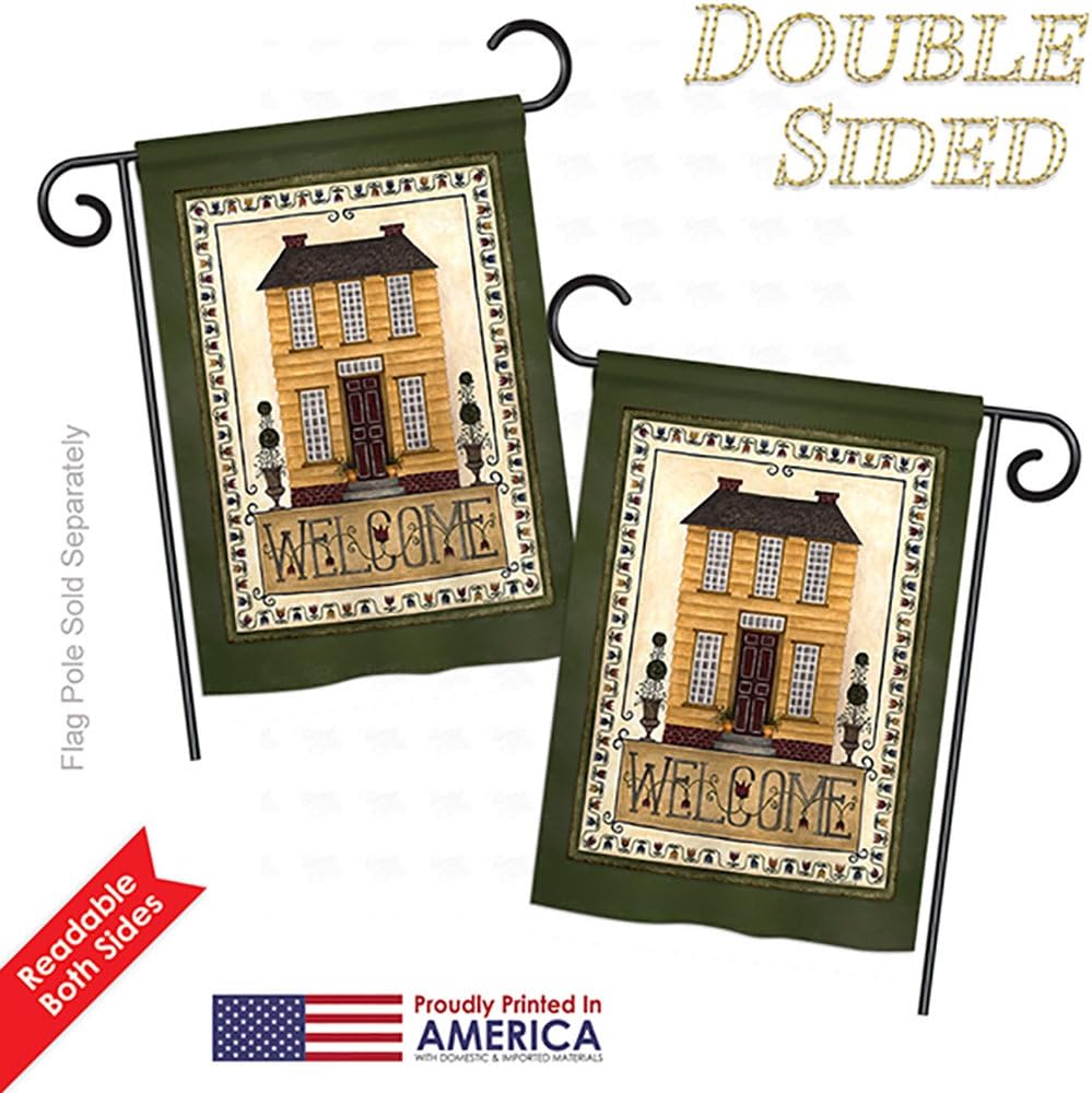 Welcome Yellow House Garden Flags Set Country Living Primitive Farm Western Barn American Rustic Cowboy Rural Ranch Small Decorative Gift Yard Banner Double-Sided Made In USA 28 X 40
