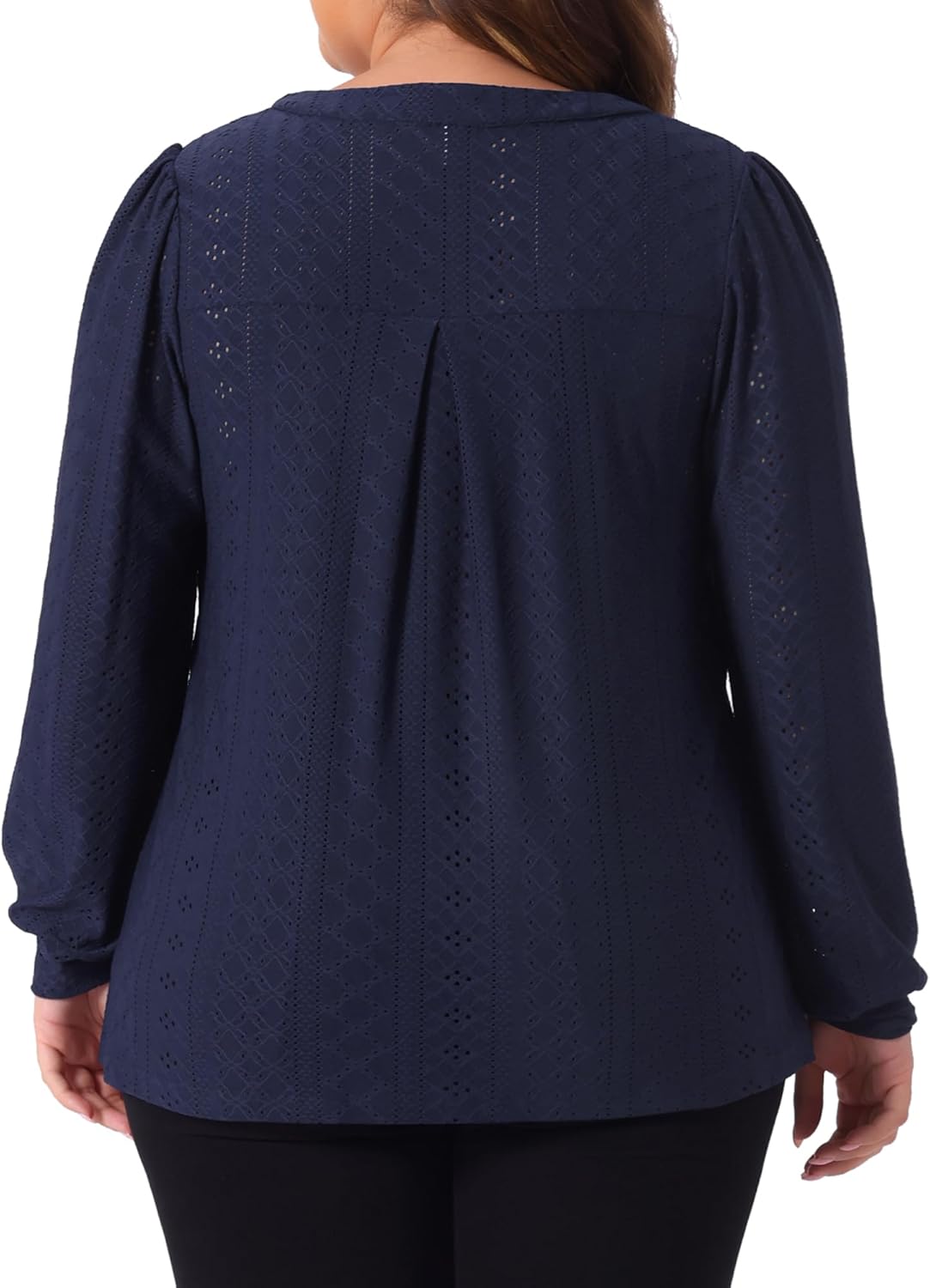 Agnes Orinda Plus Size Women's Tops Dressy Casual V Neck Long Sleeve Hollow Blouses Trendy T Shirts Loose Tunic - Image 4