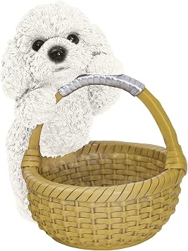 White - Puppy Storage Basket Teddy Dog Ornament | Candy Key Bowl Cute Animal Statue Distressed Craftsmanship Simulated Dog Craft Tabletop Entryway Decoration Birthday Gift