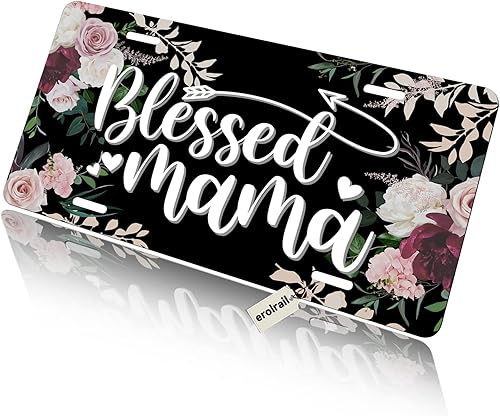 Miniatura 2 de Placa de matrícula decorativa frontal con diseño de flores de mama, placa de metal de aluminio novedosa para hombresmujeres, 6 x 12 pulgadas