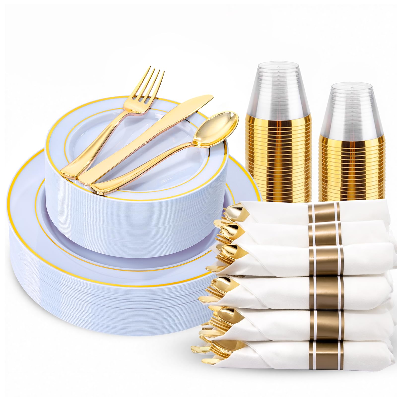 Gold Dinnerware Set for 50 Guests - Disposable Plates & Cutlery -14