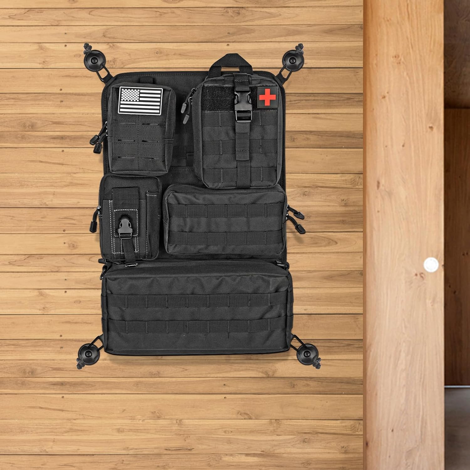 Molle Panel Storage System with 5 Detachable Molle Pouch for Wall Truck RV Boat