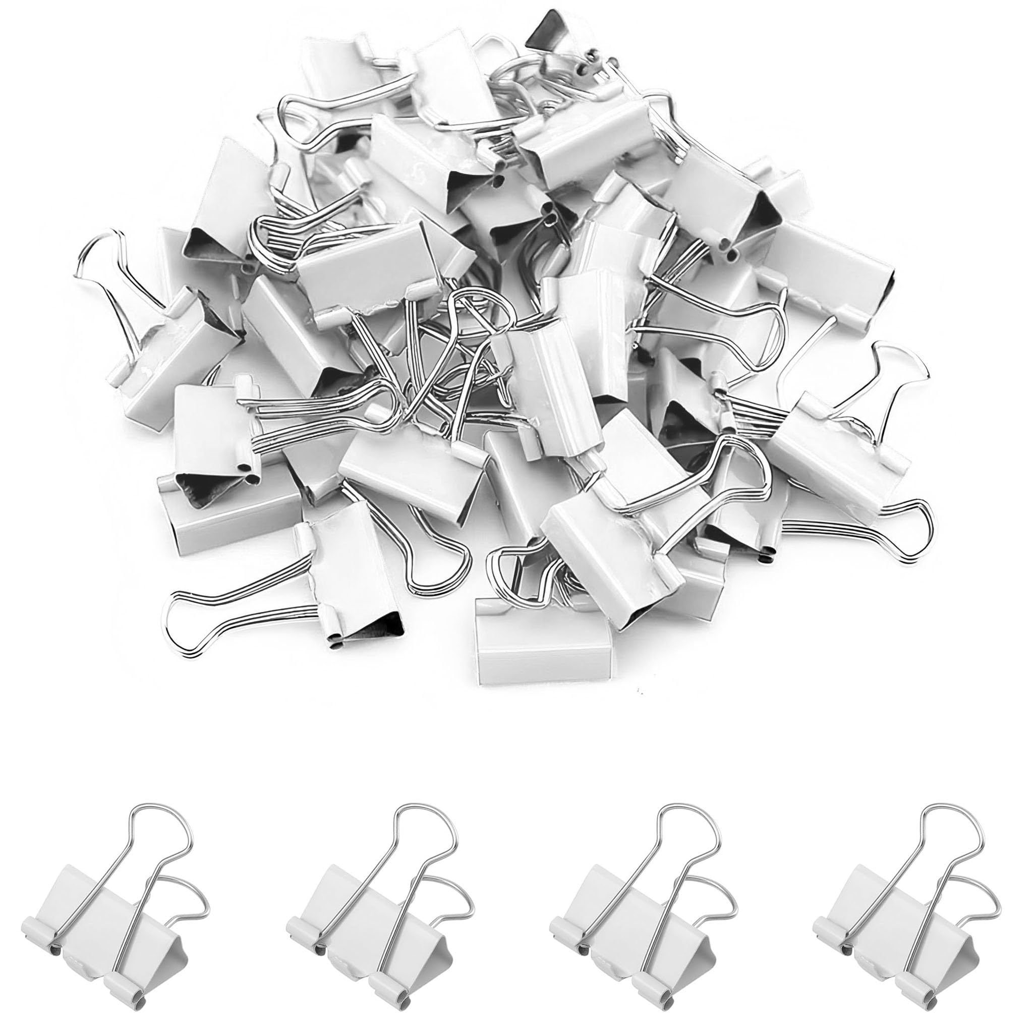 50 Pack Small White Binder Clips 3/4 Inch (19 mm), Colored Little Paper Clamps, Tiny Mini Paper Clips for Office Home School Business 0.75"