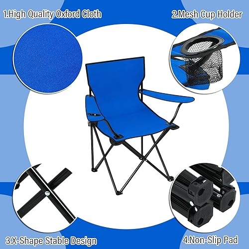 Miniatura 3 de Huwena Paquete de 10 sillas plegables de camping a granel con bolsas de transporte para portavasos y exteriores, ligeras, plegables, portátiles,