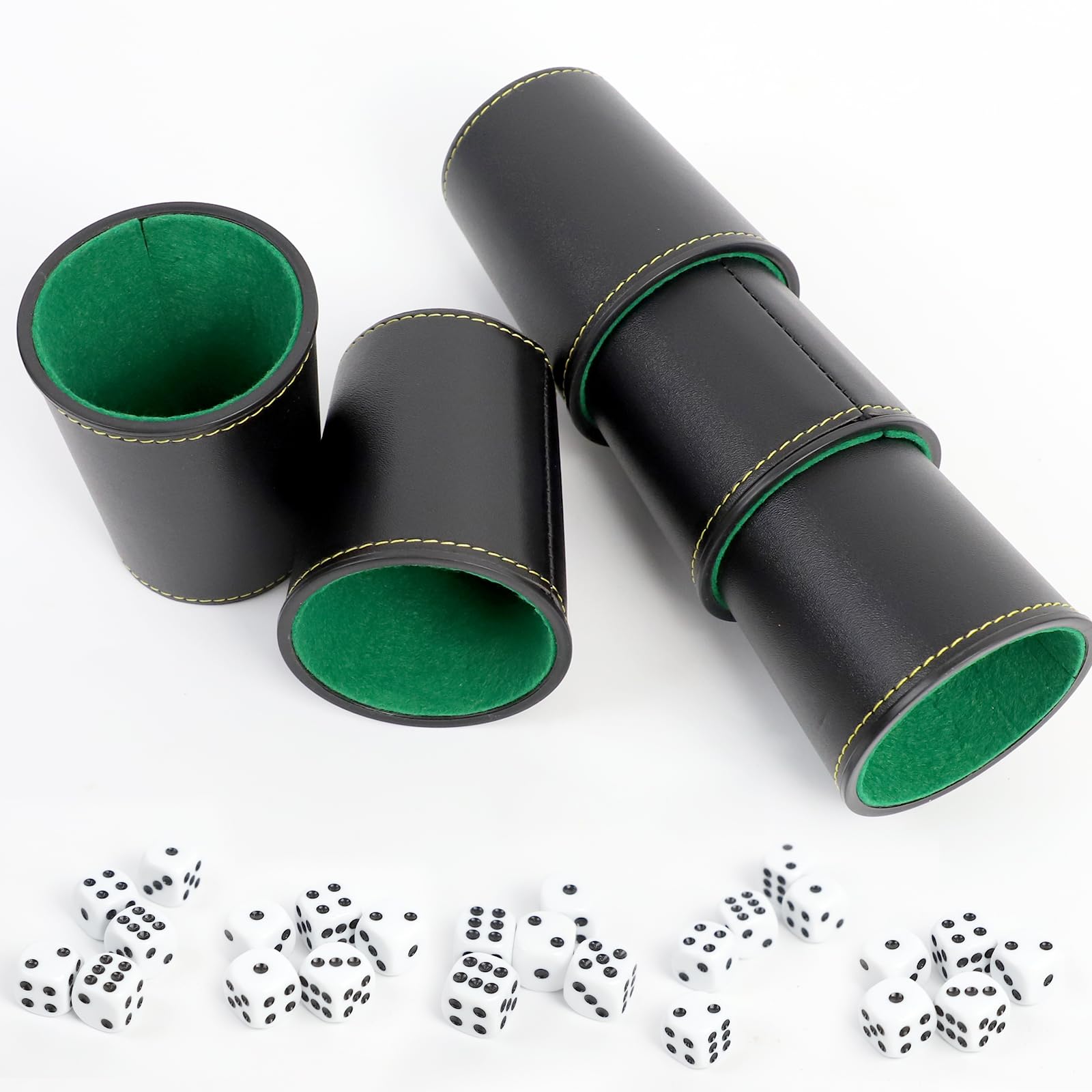 5 Pièces Gobelets à dés en Cuir, Ensemble de Gobelets à dés avec 25 dés, Coupe à dés en Cuir, Jeux de Dés, Jeux de Voyage pour Adultes