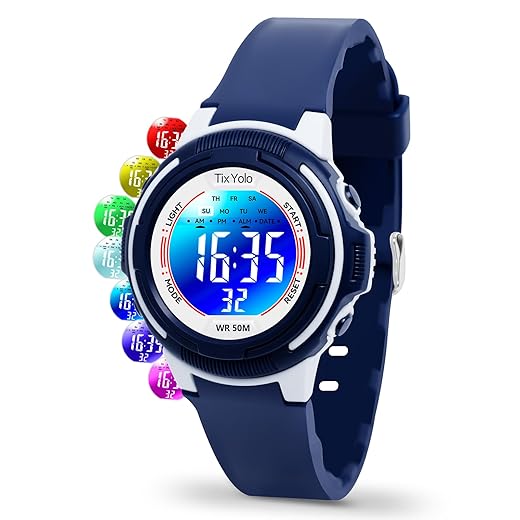 Digital Kids Watch with 7 Color Lights 50M Waterproof,Alarm,Stopwatch,Soft Strap,Children Gifts Sports Watch for Boys Girls 5-12 Years
