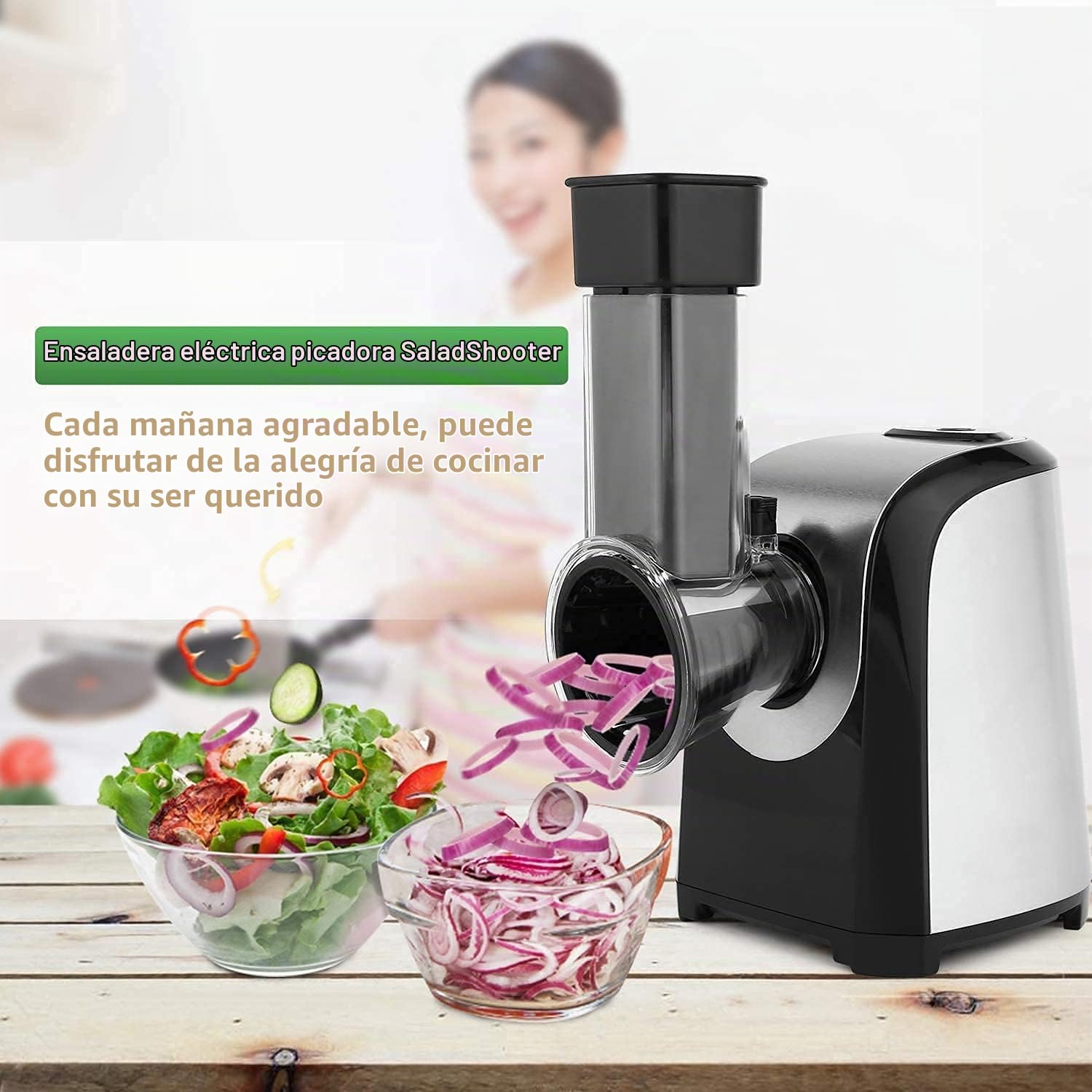 Cortador de Verduras Eléctrico 150W - Rallador Eléctrico 5 en 1 con 5 Cuchillas, Mandolina para Verduras, Queso y Frutas, Apto para Lavavajillas
