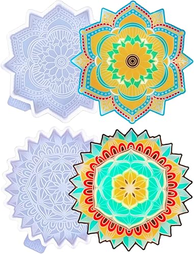 2 moldes de silicona para posavasos de flores de mandala, molde de fundición de resina epoxi para posavasos de bebidas, tapetes, decoración del