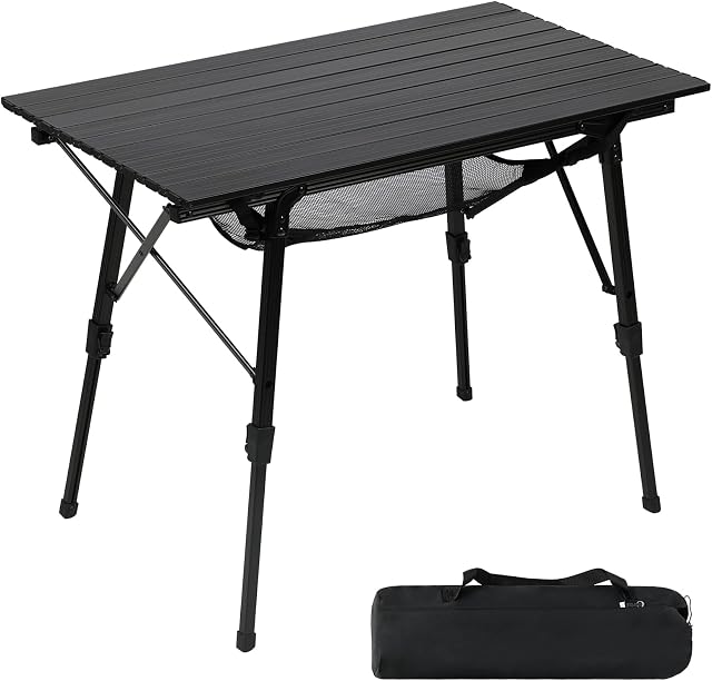 Portal Camping Tables That Fold up Picnic Table Folding Portable with Height Adjustable Legs Collapsible Table 3ft Aluminium Rollup Outdoor Table Lightweight Foldable for Beach Fishing Garden BBQ