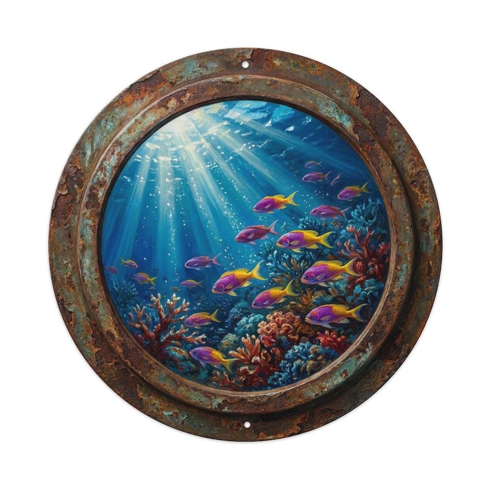 Vintage Porthole Basslet Colorful Ship Window Under Deep Metal Tin Sign