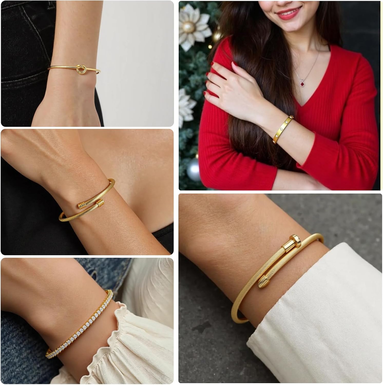 18 K Gold Plated Love Bangle Bracelet Stack Cuff Jewelry for Women Jewelry Set for Women Gift with Box - Image 4