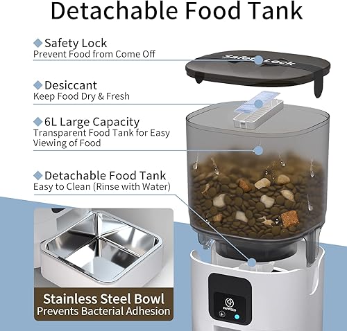 Miniatura 8 de PAPIFEED Comedero automático inteligente para gatos alimentador WiFi para mascotas con control de aplicación para alimentación remota, desmontable