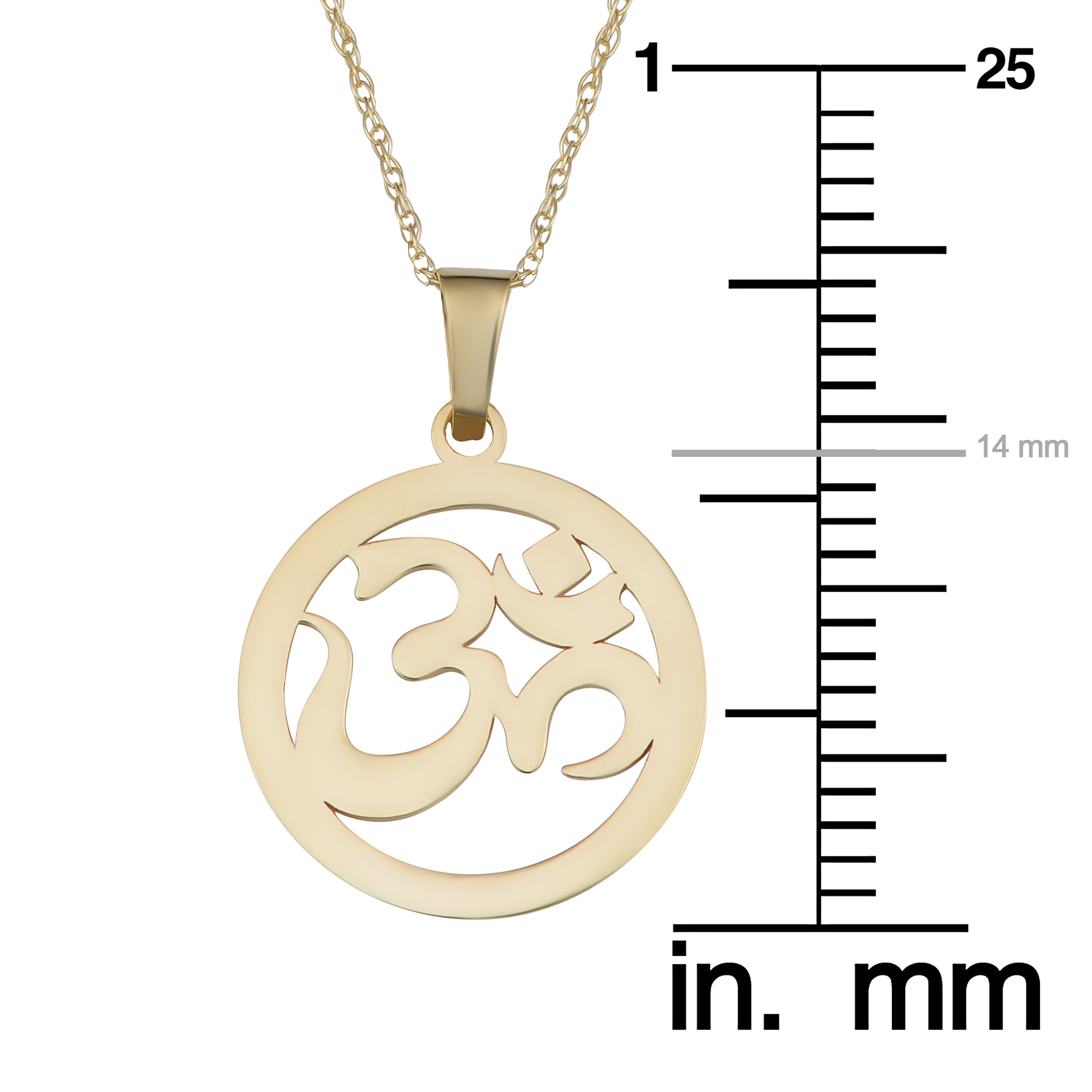 14k Yellow Gold Round Sanskrit Om Necklace (18 inch) Yoga OM Sanskrit Symbol Pendant 14K Yellow Gold S Gift for