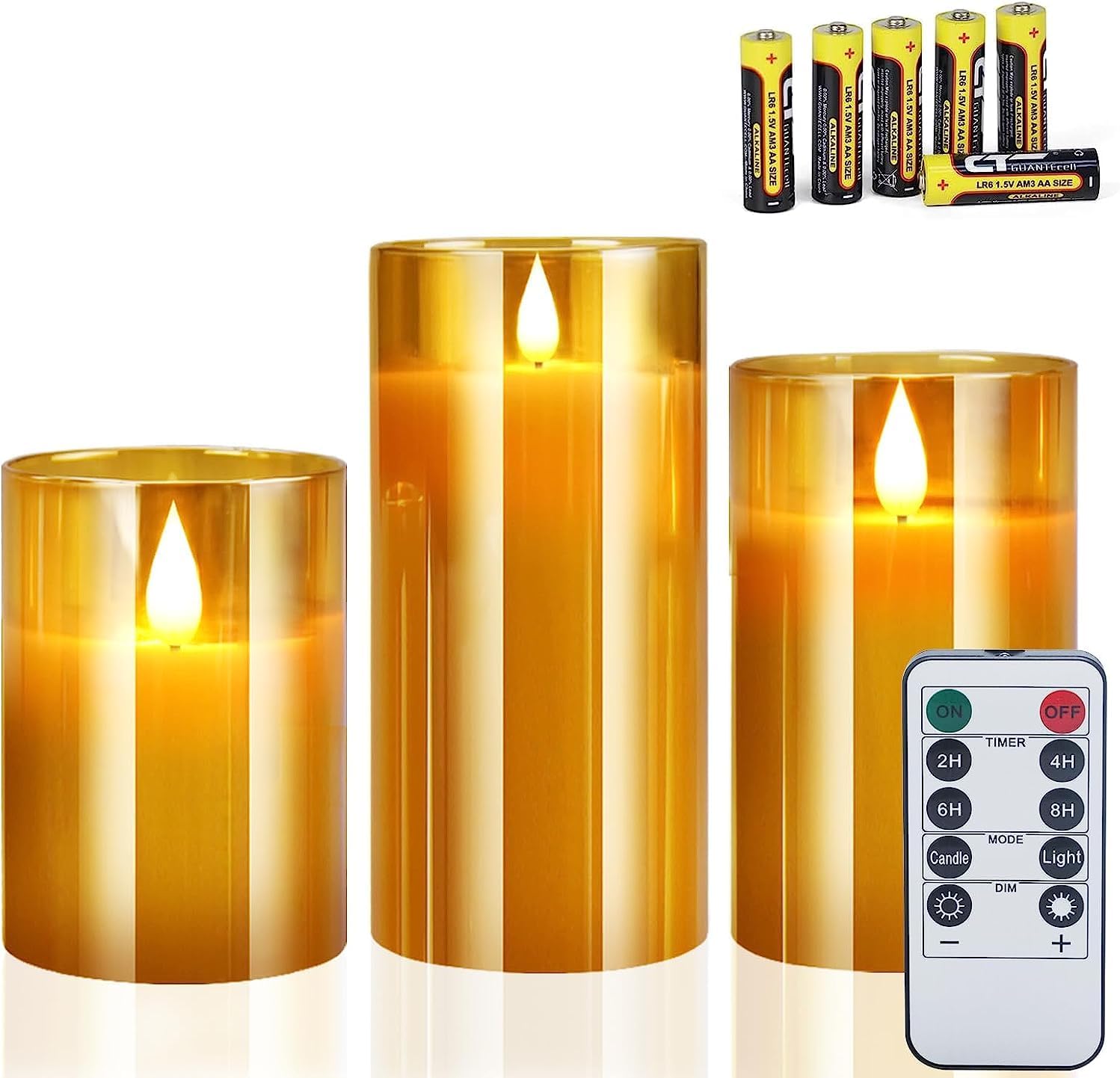 CREASHINE Flickering Flameless Led Candles Light with Remote Control and Battery Real Flame Effect 3D Glass Candle Set Wedding Decoration for Home