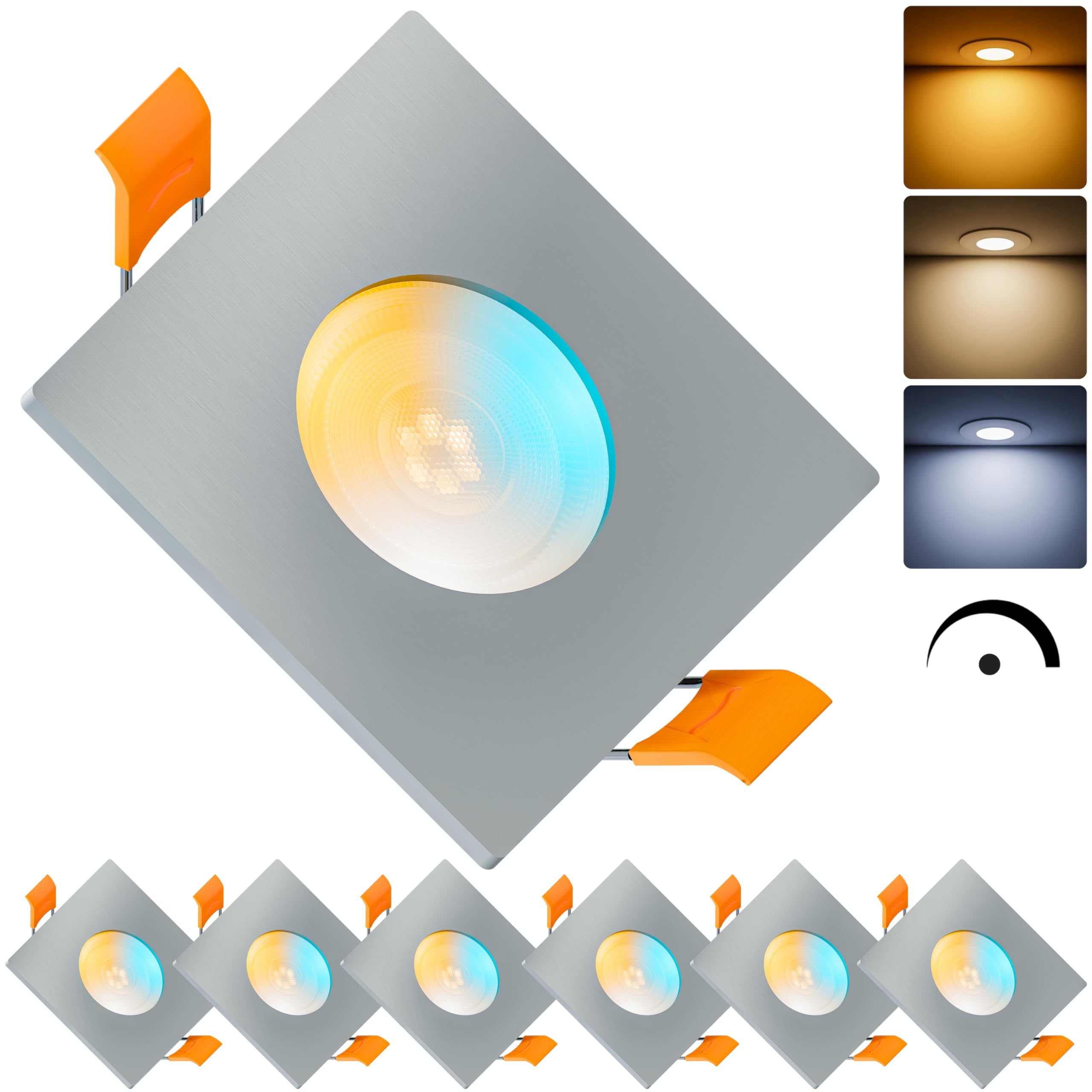 MATO 6x LED Einbaustrahler Eckig 230V Dimmbar 5W - Flache Spots 68mm Lochmaß - IP44 Einbauleuchten für das Bad - Deckenspots Badezimmer & Außen - Einbauspots Lichtfarbe umschaltbar, CRI 90+, 510lm