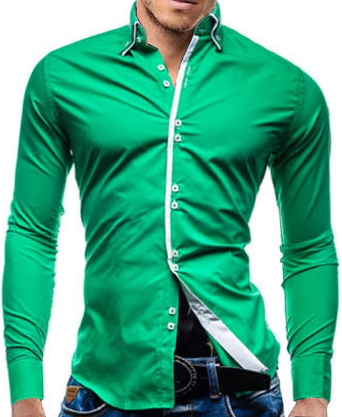 Amazon Elonglin 長袖シャツ メンズ ワイシャツ カジュアル イケメン 白 形態安定 スリム シンプル ボタンダウン 2重襟 5サイズ 8色あり シャツ 通販